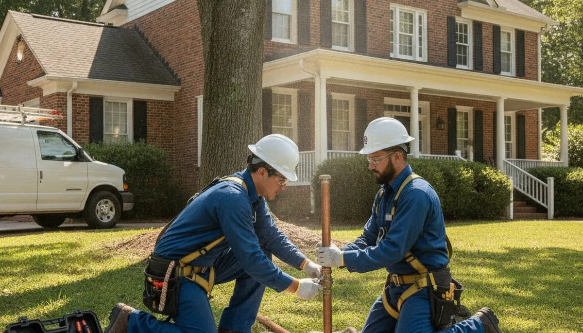 Plumber repairing pipe in Greensboro, NC for residential plumbing service